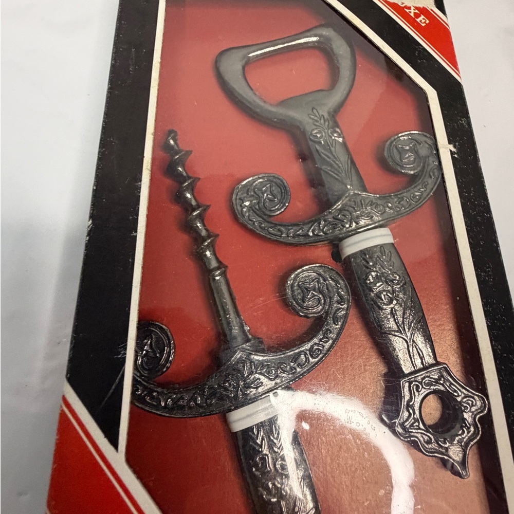 Vintage 1970s Bar Set De Luxe Corkscrew Bottle Opener Ornate Metal Gift Box